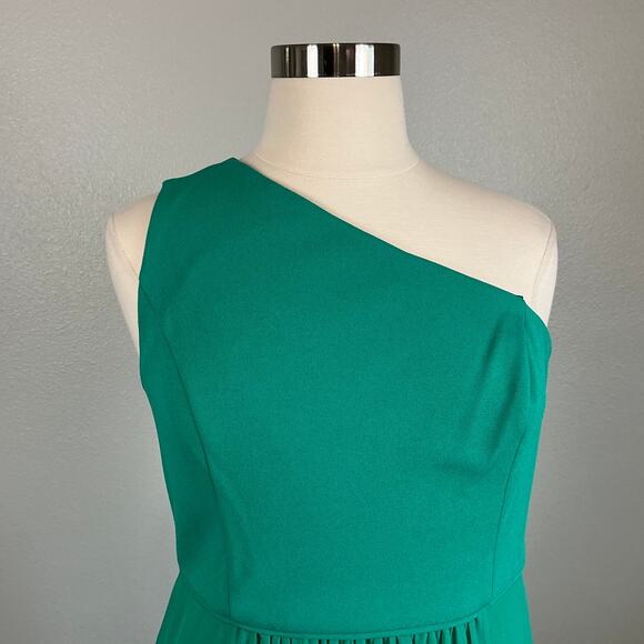 Adrianna Papell One Shoulder Evening Gown Size 16 Green Chiffon Thigh Slit Dress - Picture 7 of 13